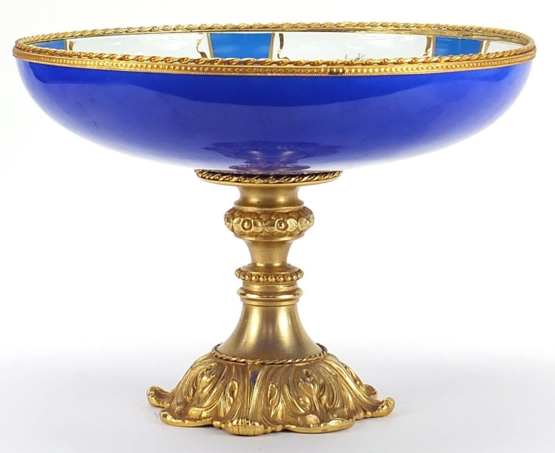 Large Italian classical gilt metal and porcelain pedestal centrepiece decorated with flowers, 25cm - Image 2 of 6