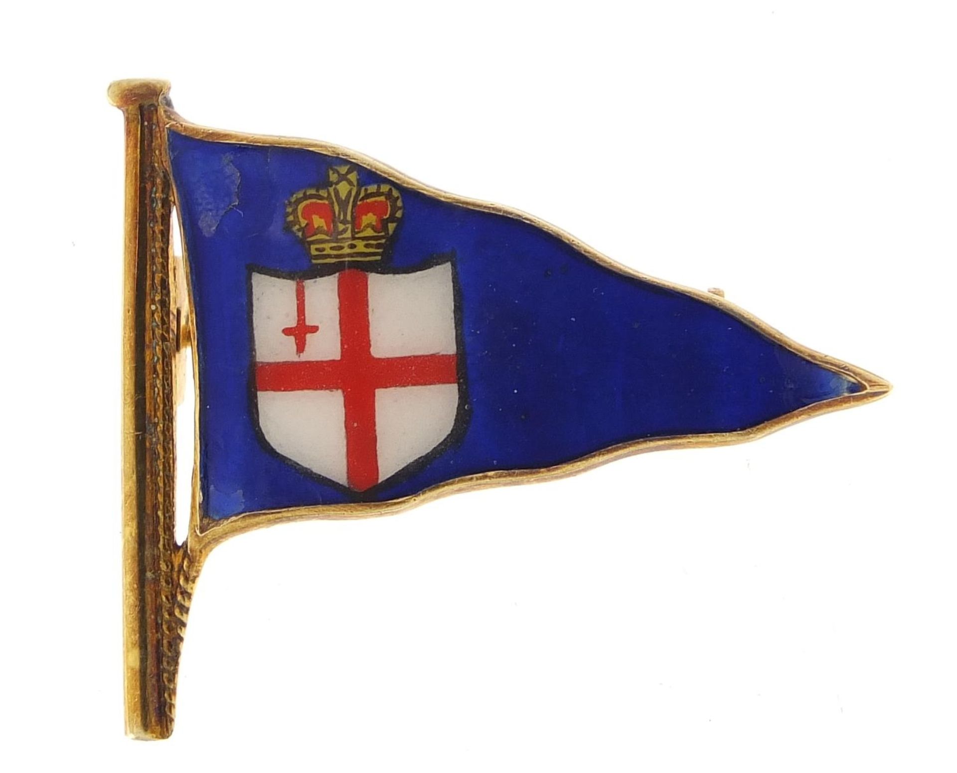 Benzie, Royal Yacht Squadron 9ct gold and enamel flag brooch, 3cm wide, 5.0g :For Further