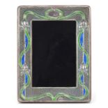 Art Nouveau design sterling silver and enamel easel photo frame embossed with stylised flowers, 19.
