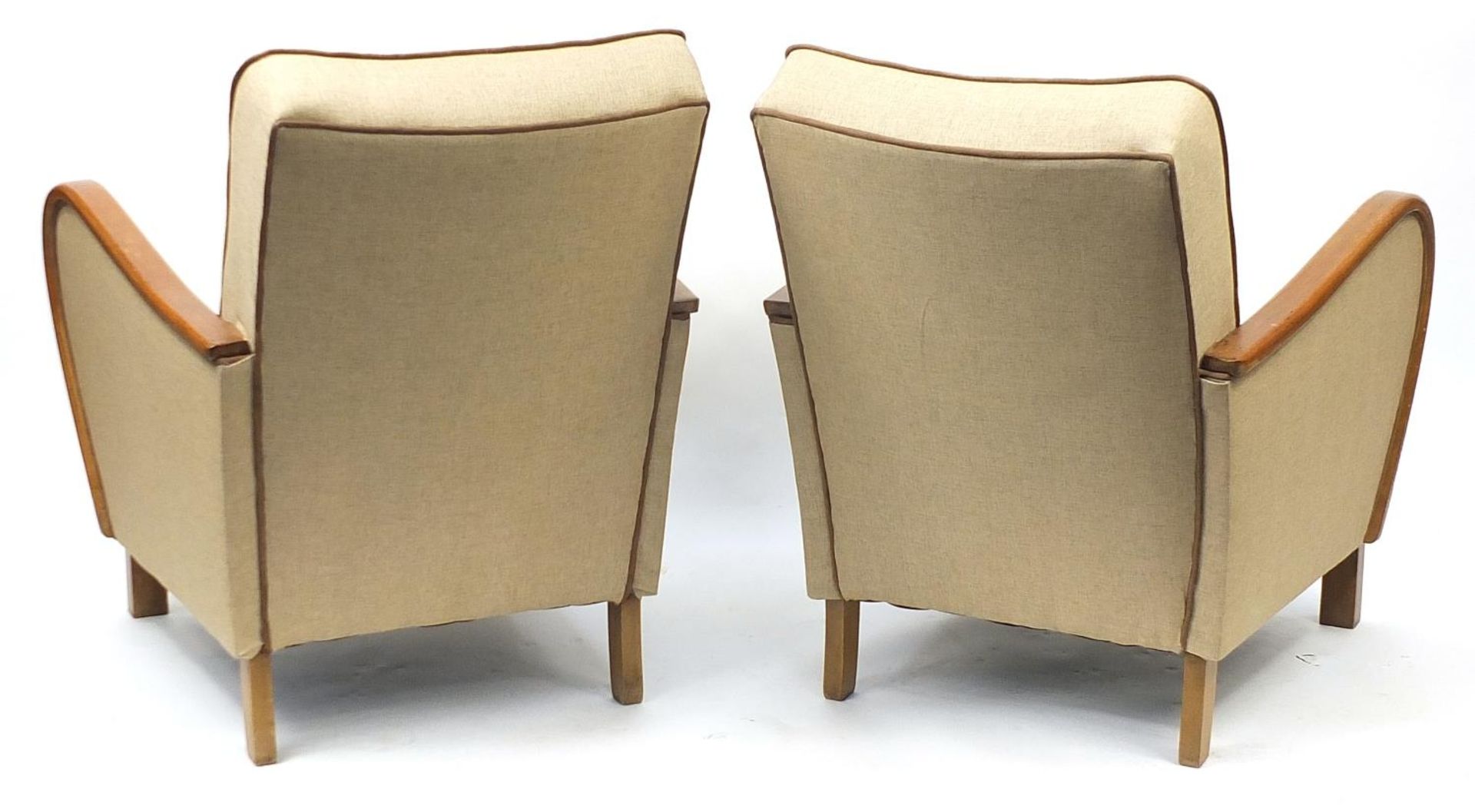 Pair of Art Deco design walnut framed armchairs with button upholstered backs, each 88.5cm H x 69. - Image 3 of 3