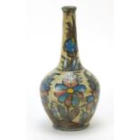 Persian Iznik pottery vase hand painted with flowers, 29cm high :For Further Condition Reports