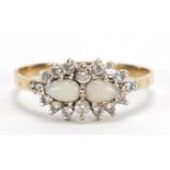 Gold coloured metal opal and clear stone ring, size N, 1.4g :For Further Condition Reports Please