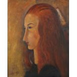 Head and shoulders side profile portrait of a young lady, Italian school oil on board, mounted and