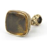Large antique gold coloured metal citrine fob, 3.5cm high, 15.4g :For Further Condition Reports