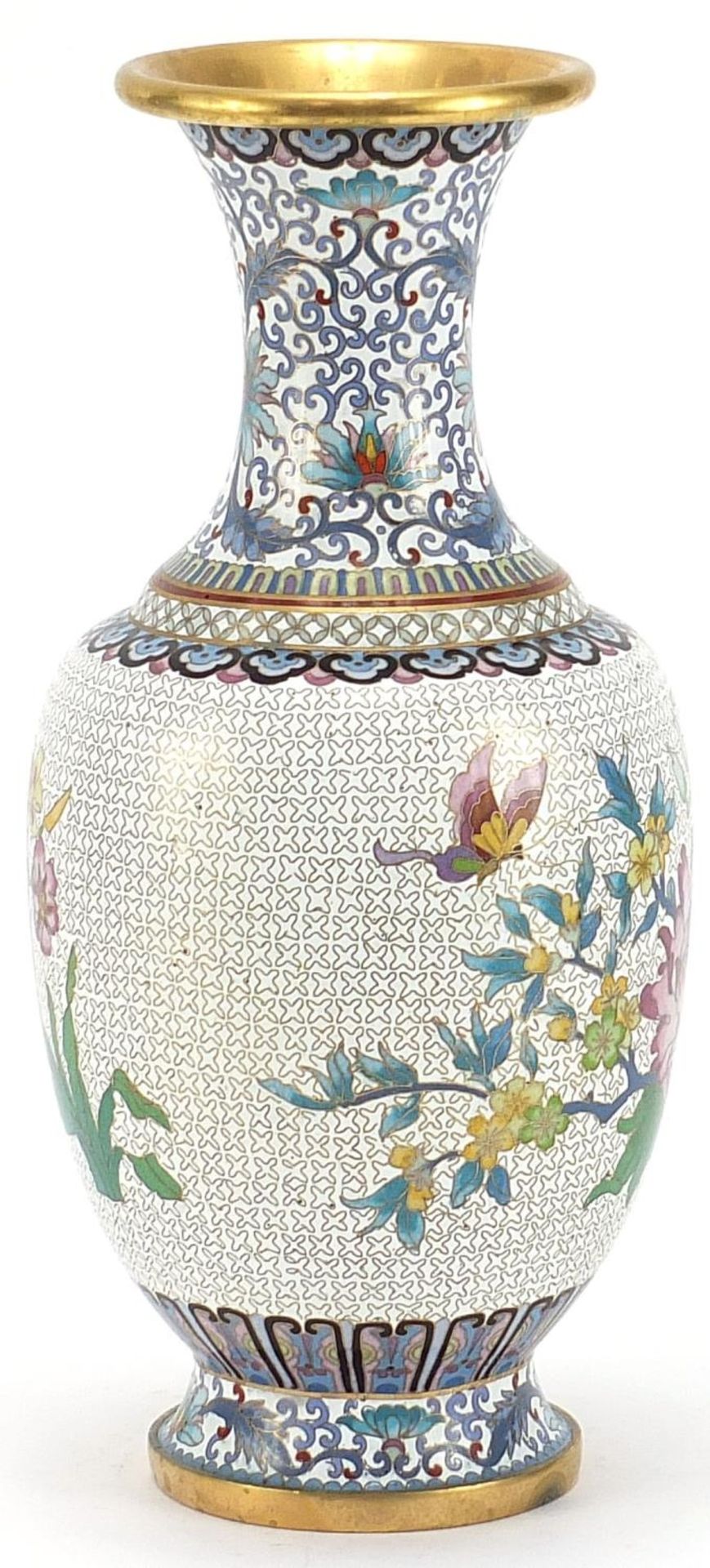 Chinese cloisonné baluster vase enamelled with a butterfly amongst flowers, 31cm high :For Further - Image 2 of 4