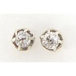 Pair of 9ct gold diamond solitaire stud earrings, 3mm in diameter, 0.6g :For Further Condition
