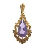9ct gold amethyst tear drop pendant, 3.2cm high, 2.8g :For Further Condition Reports Please Visit