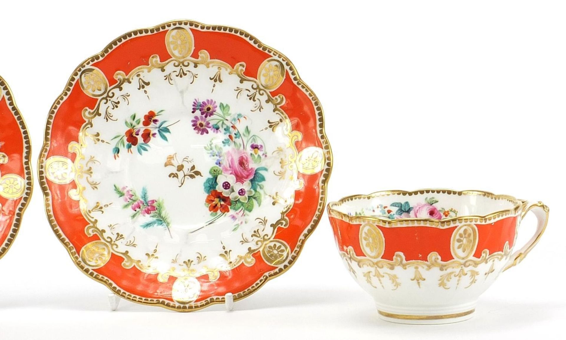 Pair of 19th century porcelain cups and saucers finely hand painted with flowers, numbered 1743, - Bild 3 aus 7