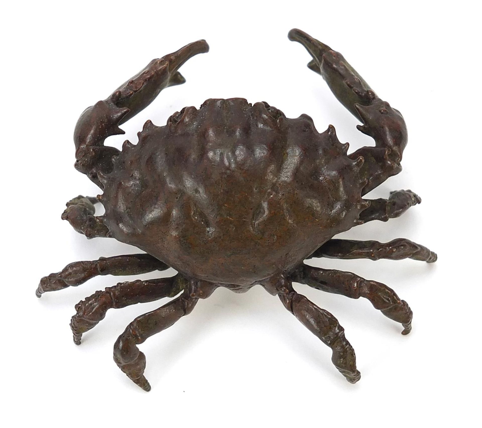 Large Japanese patinated bronze crab, 8cm wide :For Further Condition Reports Please Visit Our - Image 6 of 7