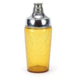 Art Deco amber crackle glass cocktail shaker with chrome plated mounts, 23cm high :For Further