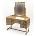 Austinsuite, oak dressing table with mirrored back and five drawers, 152cm H x 117cm W x 50cm D