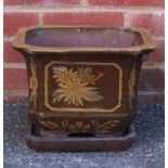 Chinese stoneware planter on stand, decorated with birds amongst flowers, 24cm H x 31cm W x 31cm