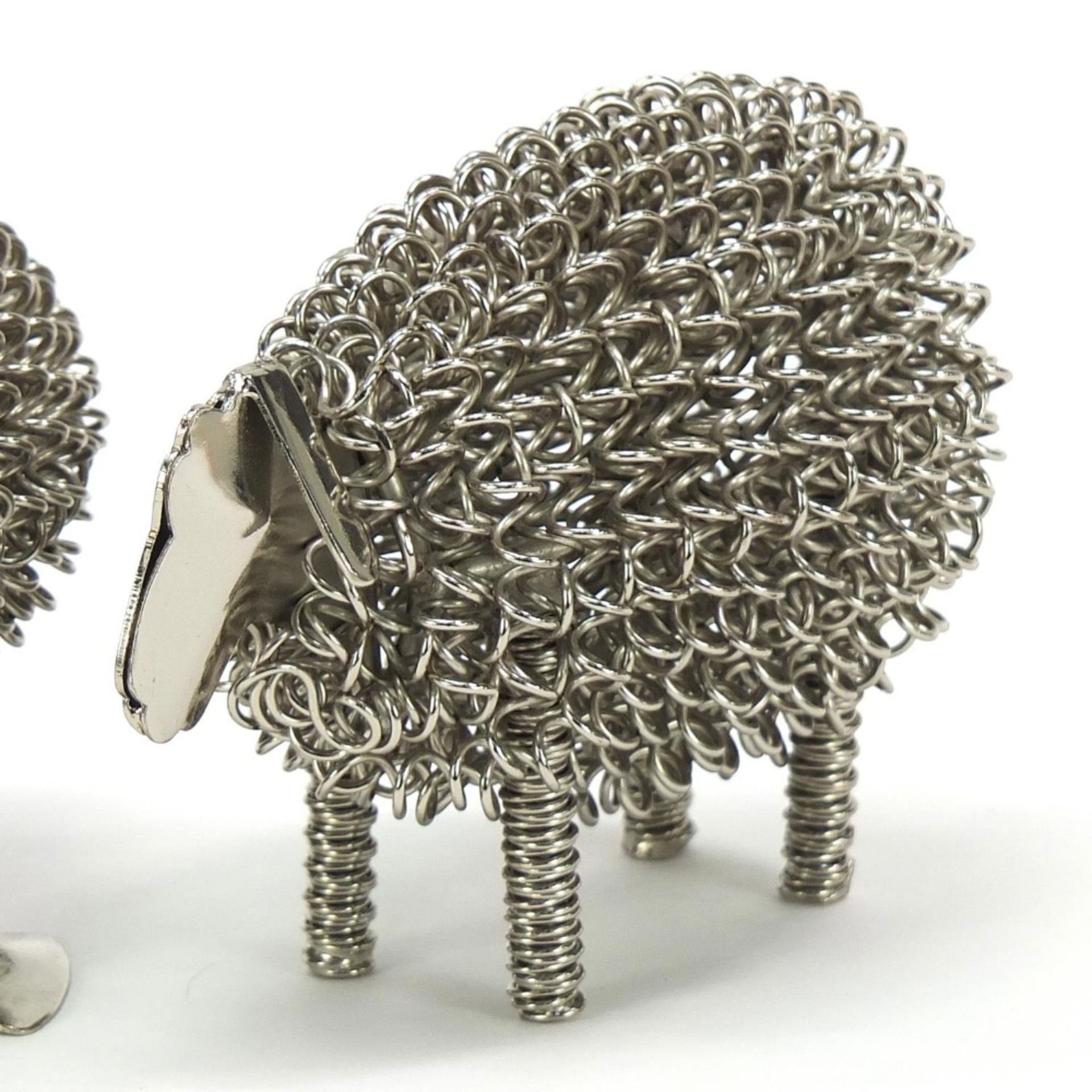Three white metal animals comprising two sheep and a duck the largest 14cm high :For Further - Image 3 of 5