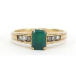 9ct gold green and clear stone ring, size P, 2.6g :For Further Condition Reports Please Visit Our