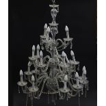 Large three tier glass chandelier with twenty one branches, approximately 110cm high x 90cm in