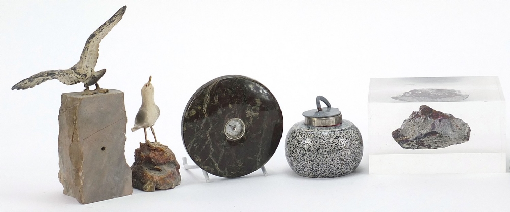 Rocks and hardstones including a serpentine marble compass design paperweight and cold painted - Image 4 of 10