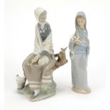 Two Lladro figurines including one of a female with a bird, the largest 25cm high :For Further