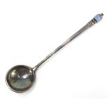 Silver and champlevé enamel spoon, impressed Russian marks, 13cm in length, 29.2g :For Further