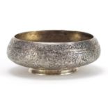 Persian silver salt profusely engraved with birds amongst flowers, impressed marks to the base,