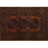 Rectangular Persian orange ground rug having all over geometric design, 125cm x 79cm :For Further