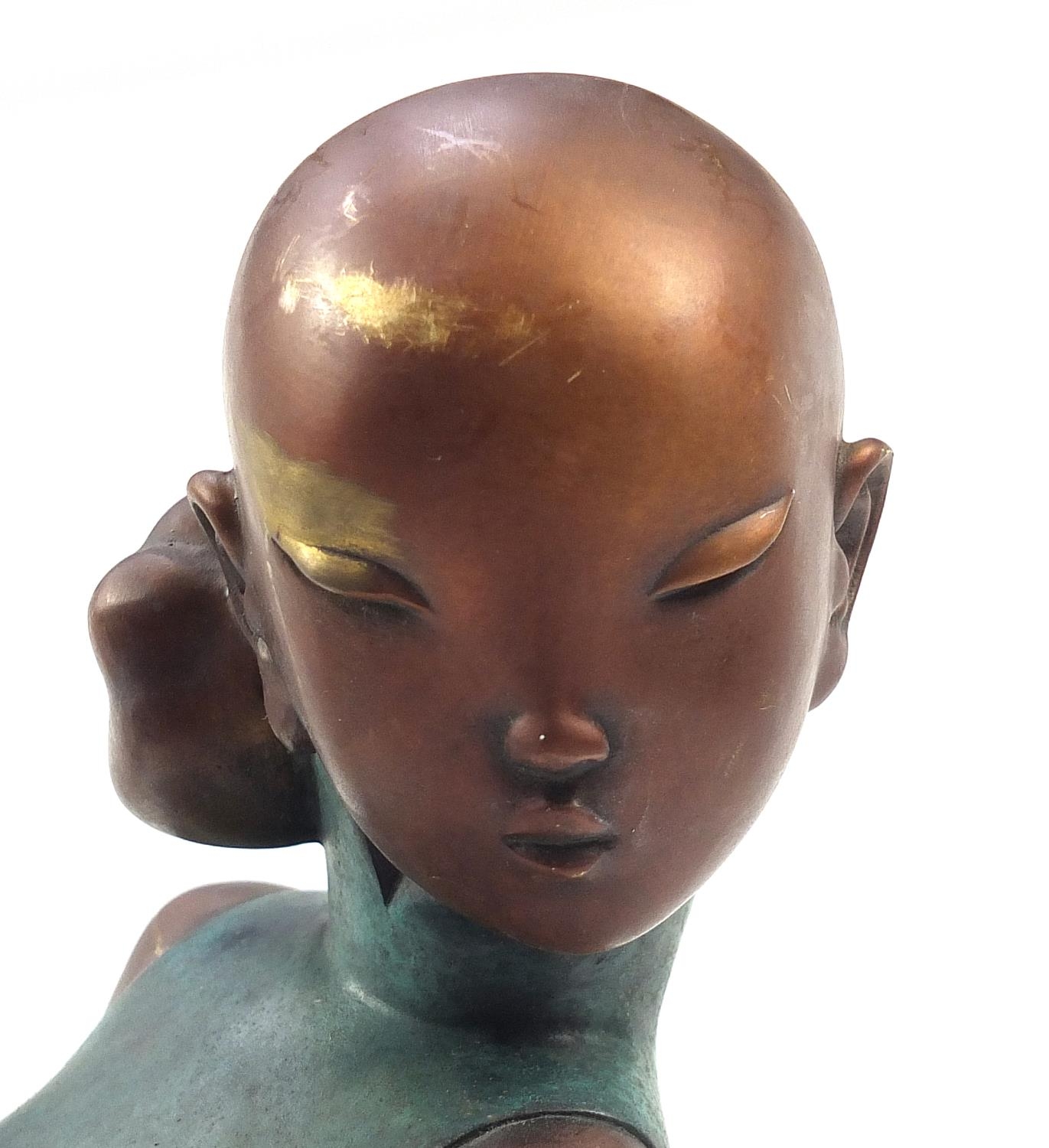 Large Mid century design patinated bronze figure of a female raised on a plinth base, 64cm high :For - Image 4 of 4