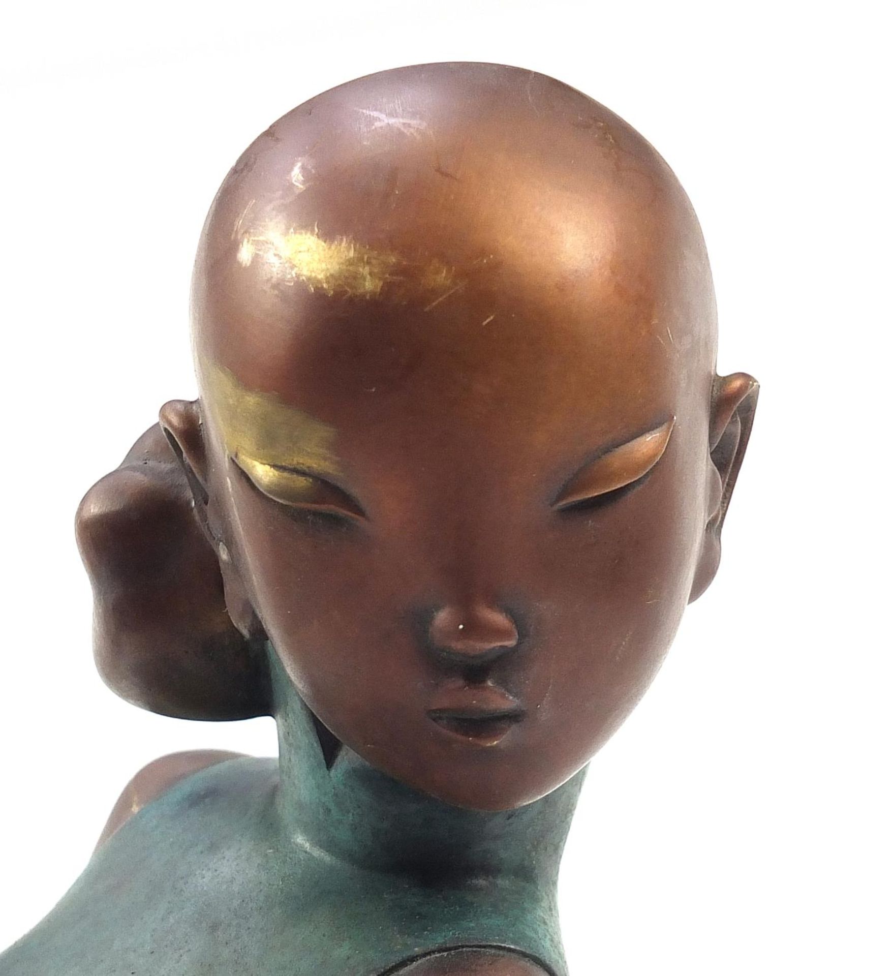 Large Mid century design patinated bronze figure of a female raised on a plinth base, 64cm high :For - Image 4 of 4