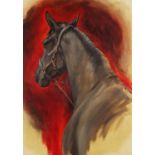Sarah Aspinall - Portrait of a horse, oil on board, mounted and framed, 80.5cm x 56cm excluding