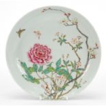 Chinese porcelain shallow dish finely hand painted in the famille rose with two butterflies