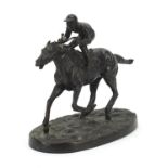 After Mene, Patinated bronze study of a jockey on horseback, 26.5cm in length :For Further Condition