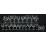Cut glass and crystal glasses including Royal Brierley and a set of six brandy glasses, the