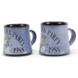 Two Beatles interest Paul McCartney 1988 MPL Christmas party mugs by Chelsea Pottery, each 9cm