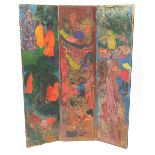 Abstract composition figures, three fold screen, 164cm high :For Further Condition Reports Please