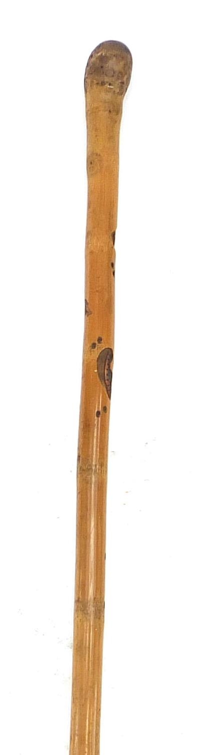 Good Chinese or Japanese bamboo walking stick finely carved with toads and serpents, 86cm in - Image 3 of 4