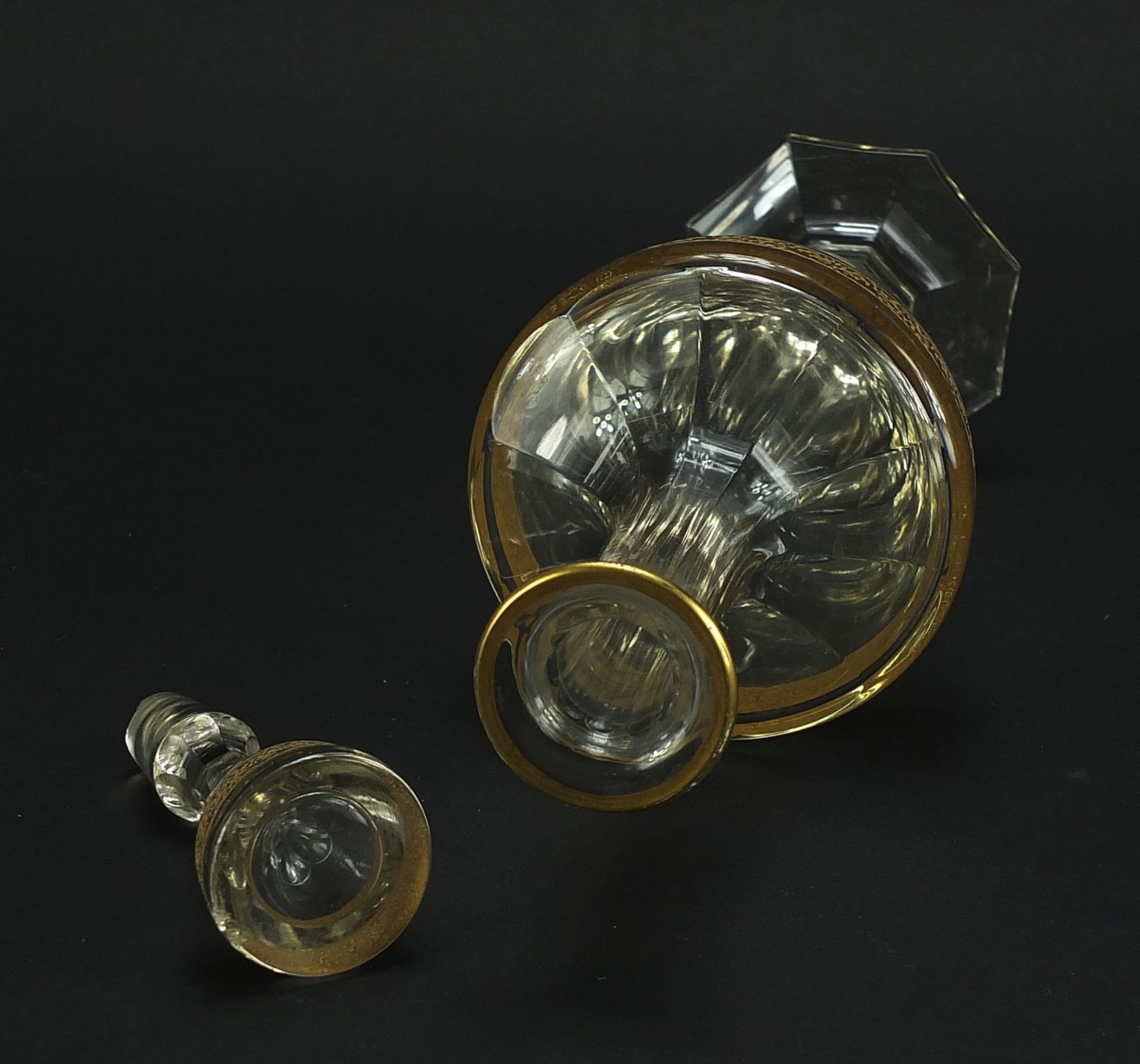 Attributed to Moser, Bohemian glass decanter with gilt foliate bands, 28cm high :For Further - Bild 3 aus 6