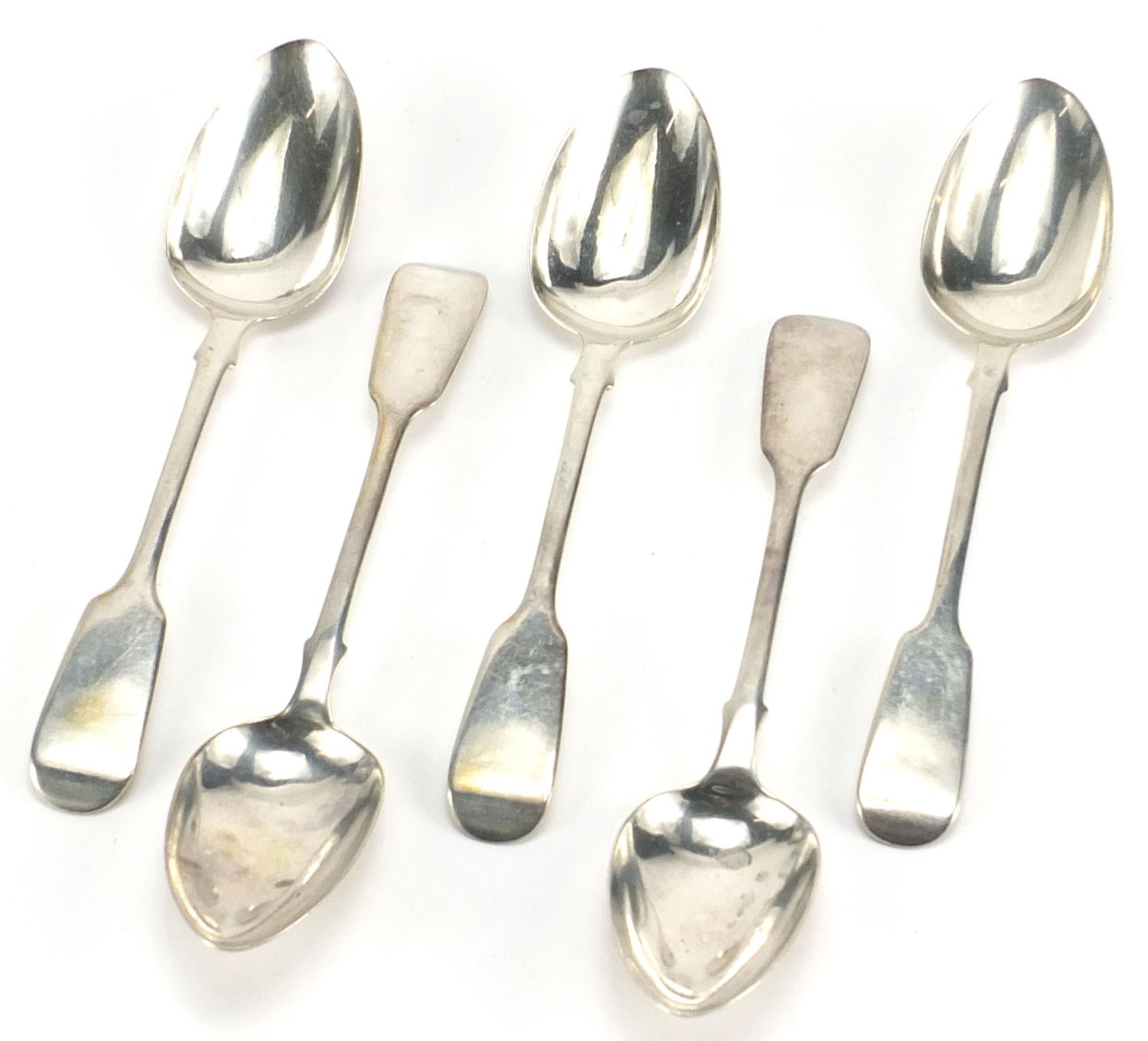 Charles Boyton, set of five Victorian silver spoons, London 1847, 17cm in length, 153.8g :For