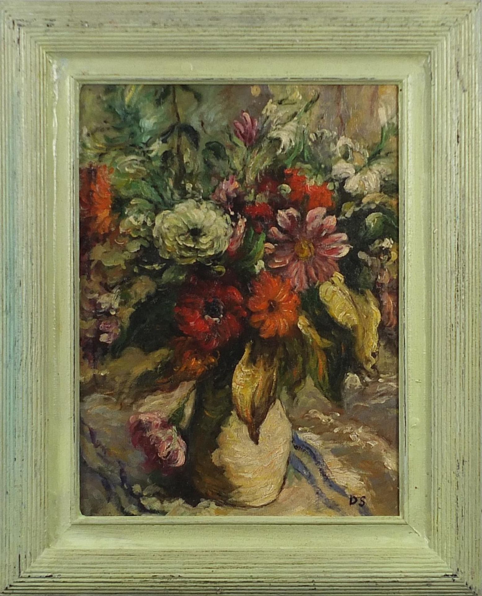 Still life flowers in a vase, Modern British oil on board, mounted and framed, 39.5cm x 29.5cm - Image 2 of 4