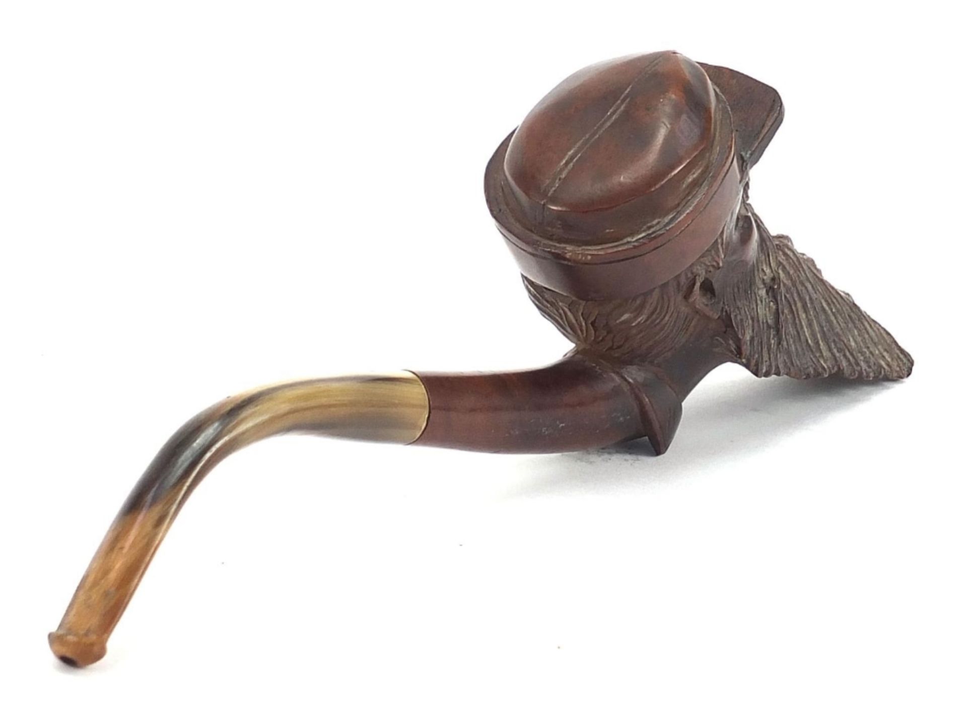 Black Forest style Meerschaum pipe with carved bowl in the form of a gentleman wearing a cap, 23cm - Bild 3 aus 4