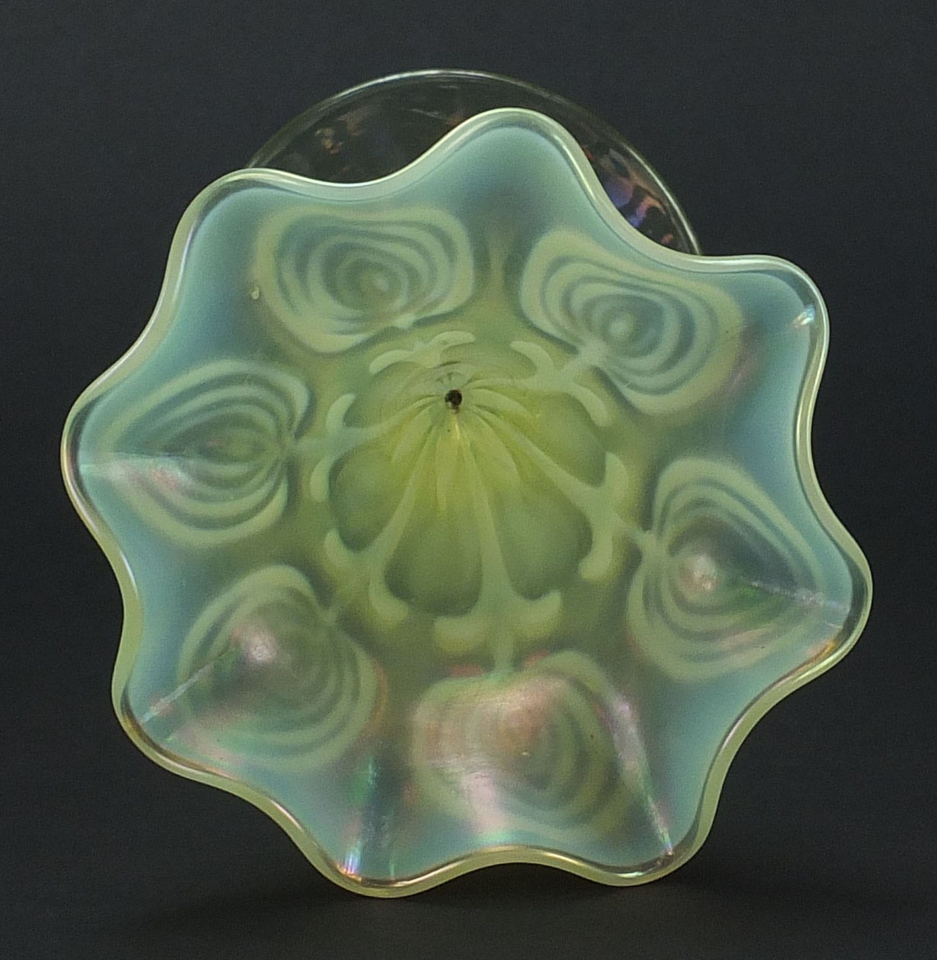 Attributed to James Powell & Sons, large Art Nouveau vaseline glass floriform vase, 26cm high :For - Image 3 of 4