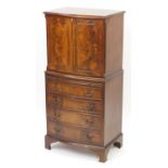 Mahogany bow fronted drinks cabinet with brushing slide and four drawers, 131cm H x 61cm W x 44cm