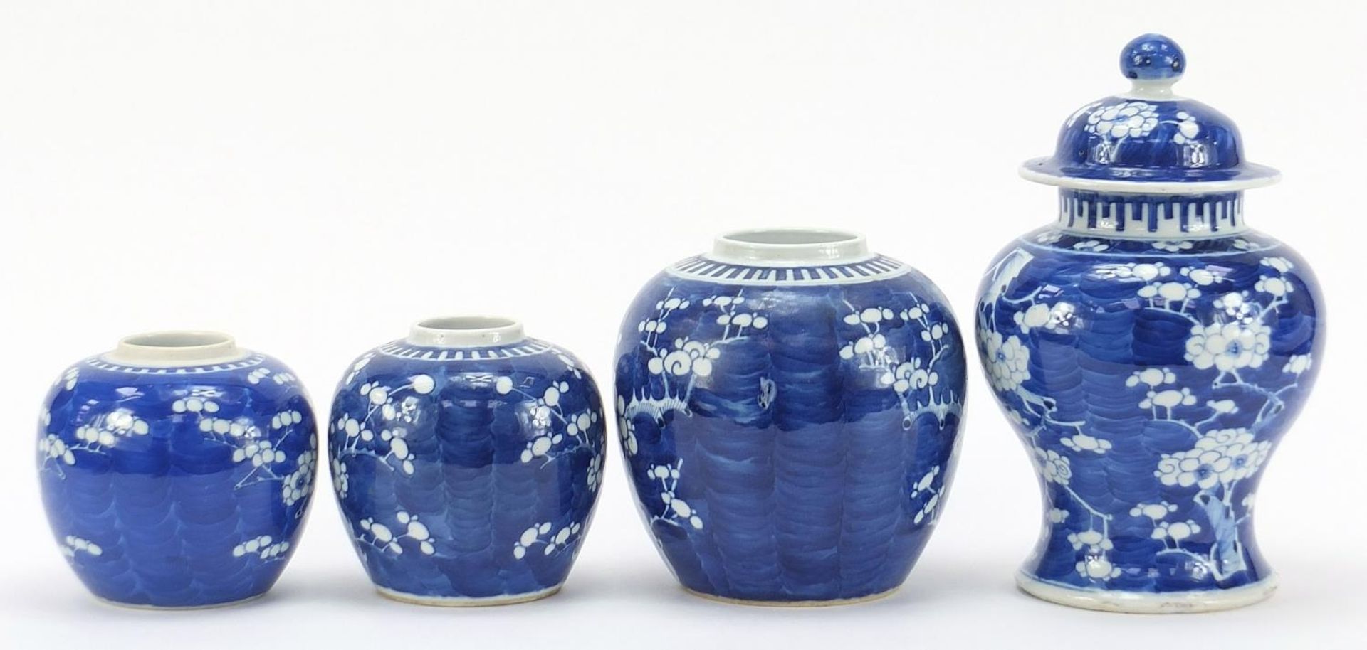 Chinese blue and white porcelain hand painted with prunus flowers, comprising a baluster vase with - Image 2 of 7