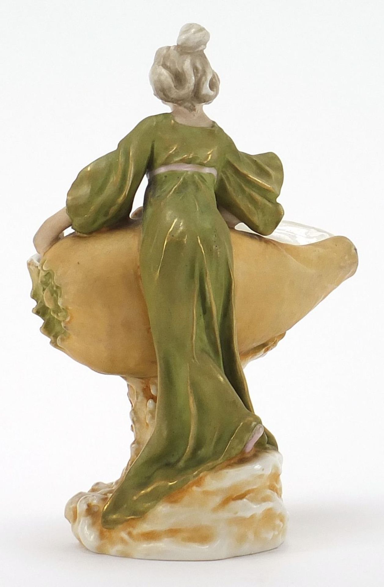 Royal Dux, Czechoslovakian Art Nouveau figural sweetmeat dish in the form of a female with a shell - Bild 3 aus 5