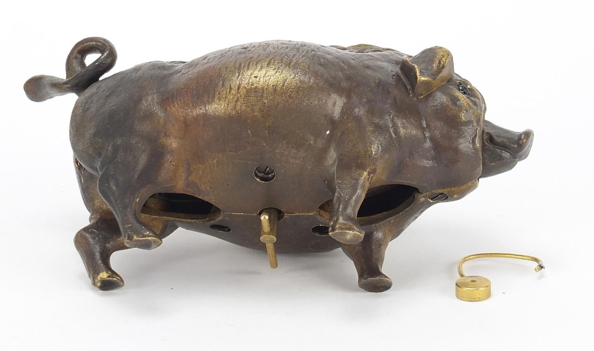 Patinated bronze boar design desk bell, 16.5cm in length :For Further Condition Reports Please Visit - Image 3 of 3