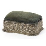 Edward VII, silver jewellery box with hinged pin cushion lid and fitted silk lined interior, A &