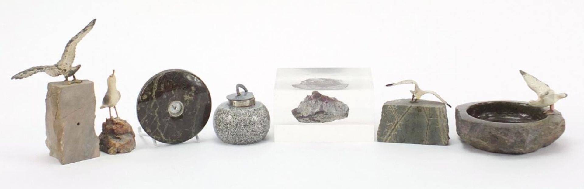 Rocks and hardstones including a serpentine marble compass design paperweight and cold painted - Image 2 of 10