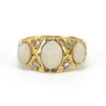 18ct gold cabochon opal and diamond ring, size N, 5.5g :For Further Condition Reports Please Visit