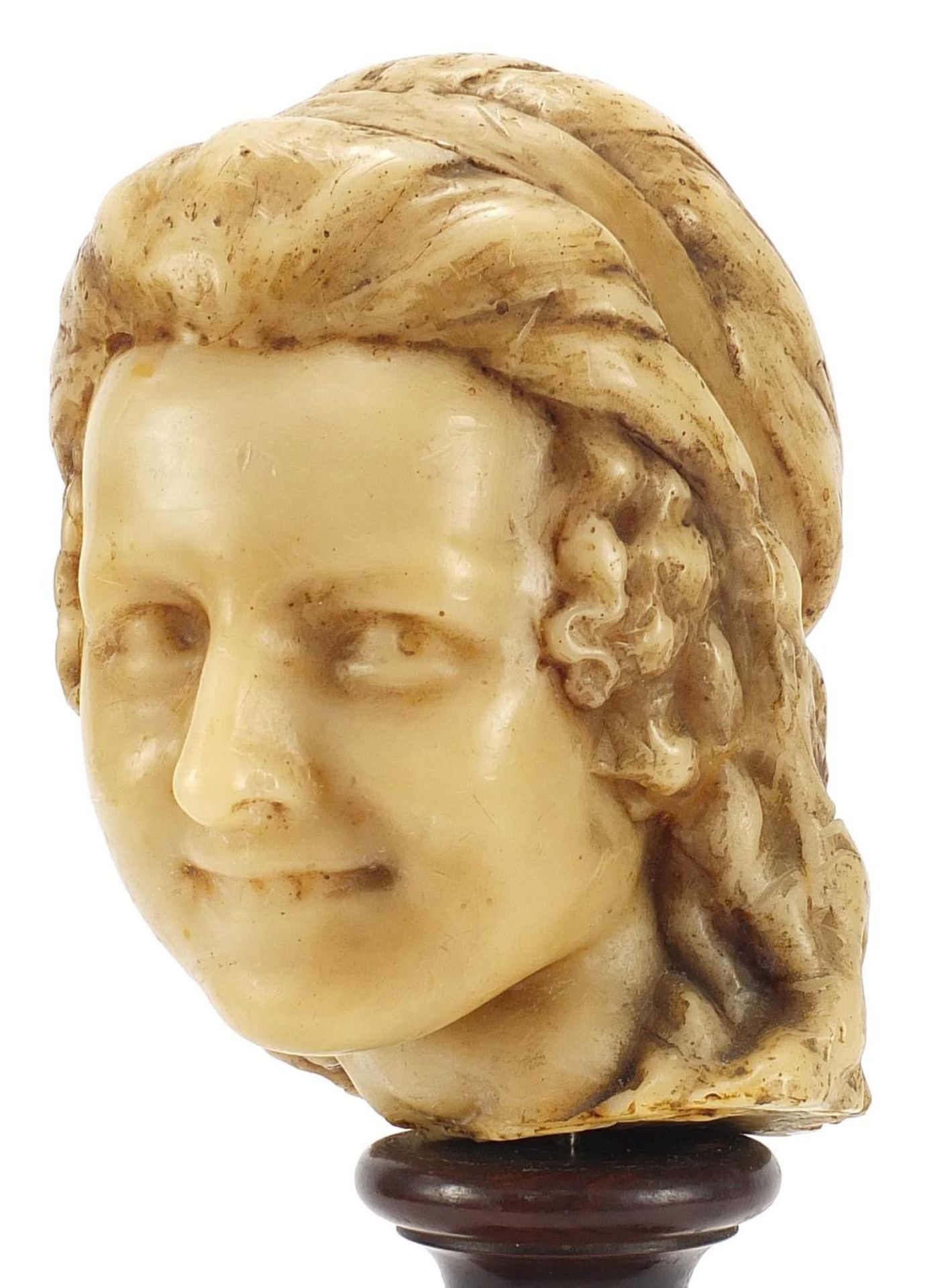 Wax bust of a female raised on turned mahogany pedestal base, 41.5cm high :For Further Condition - Image 2 of 5