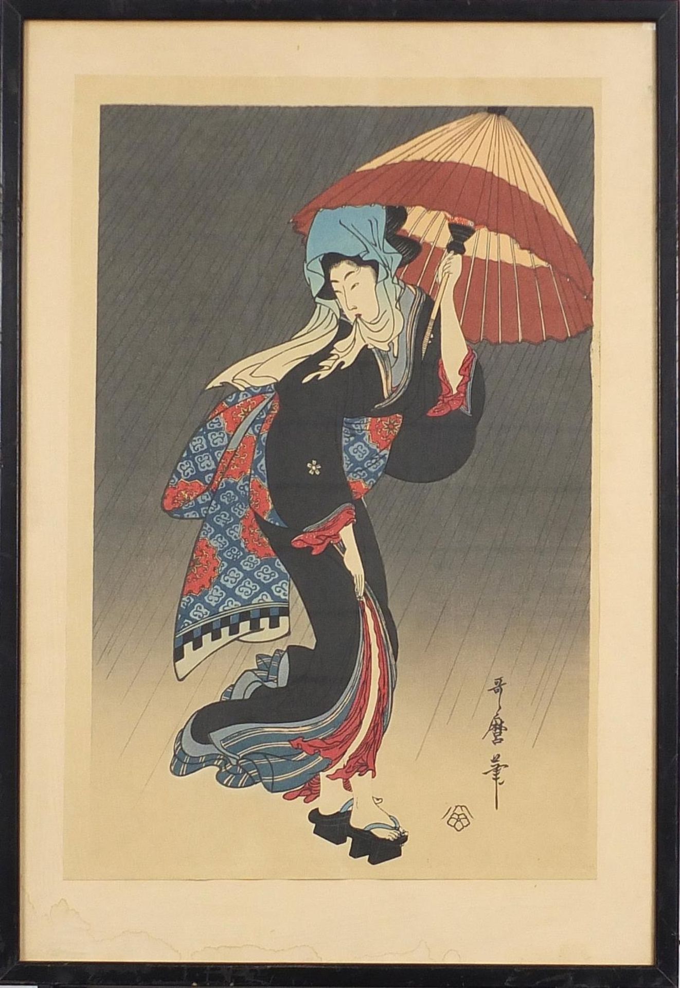 Geisha girls, pair of Japanese wood block prints with character marks, framed and glazed, each 39. - Bild 3 aus 9