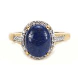 10ct gold cabochon lapis lazuli and diamond ring, size M, 3.2g :For Further Condition Reports Please