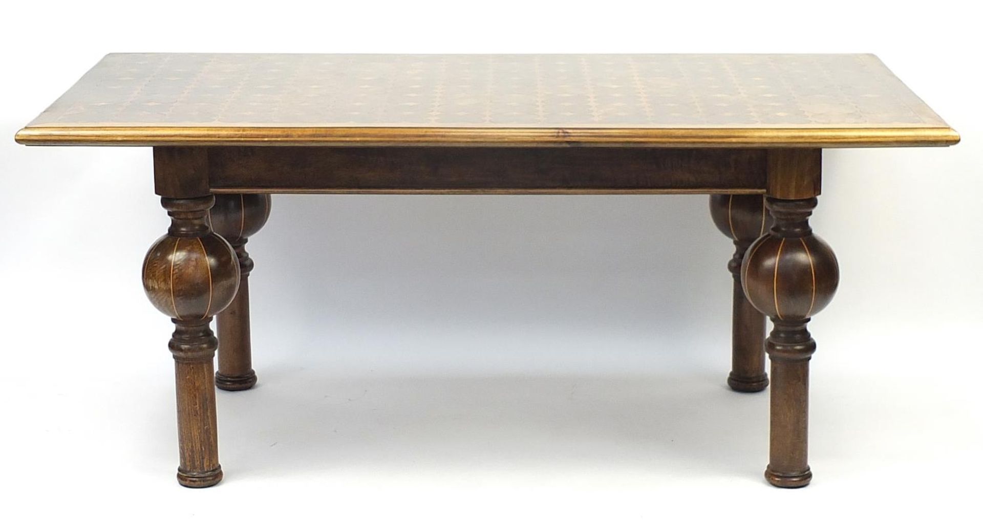 Parquetry Inlaid hardwood dining suite comprising a sideboard, dining table with bulbous legs and - Bild 2 aus 20