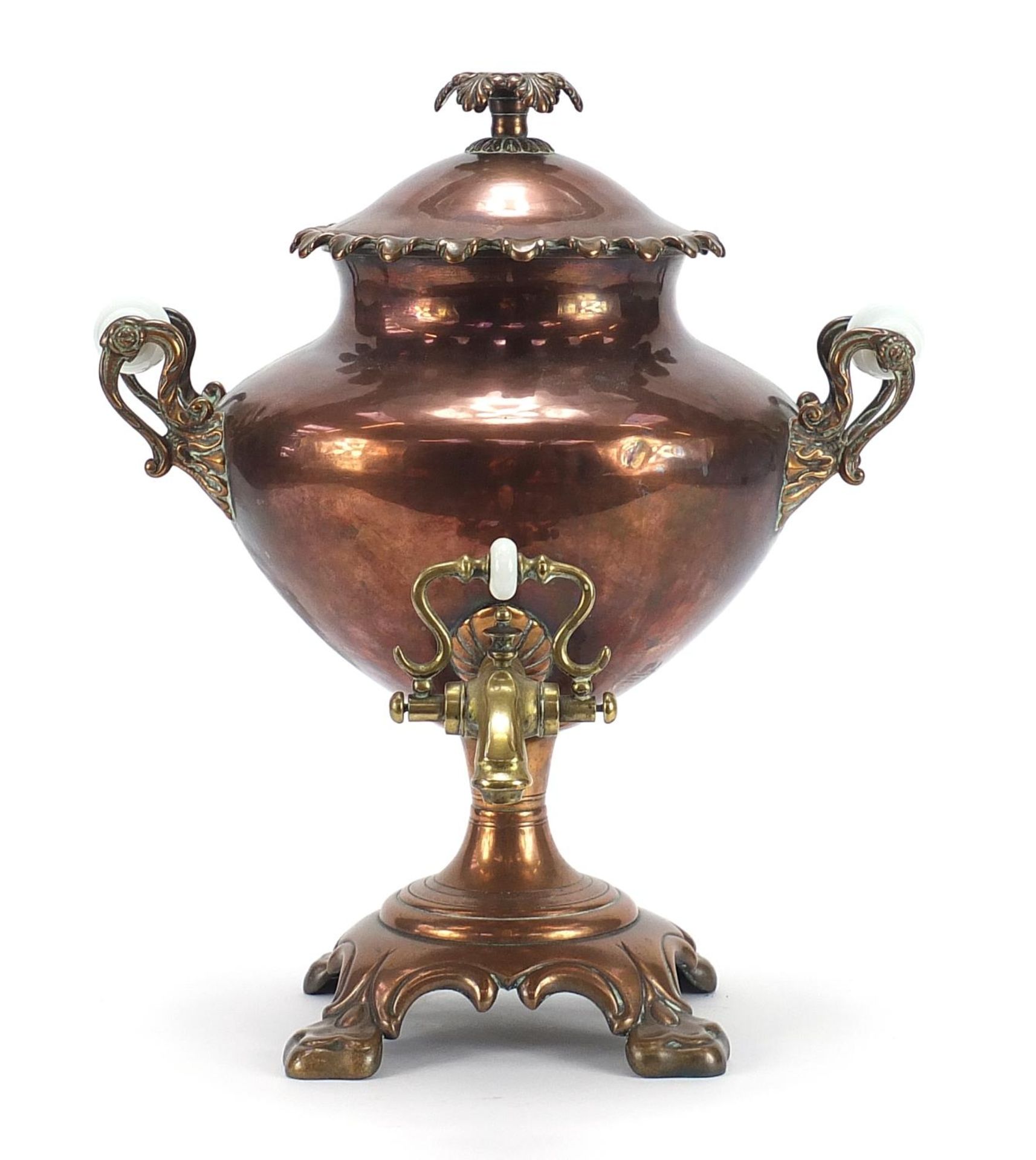 19th century copper and brass samovar impressed Warranted Best London Manufacture to the inside of